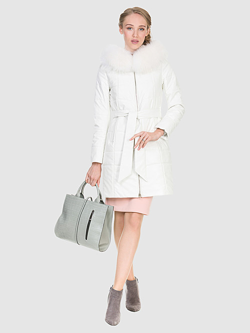 Белое кожаное пальто